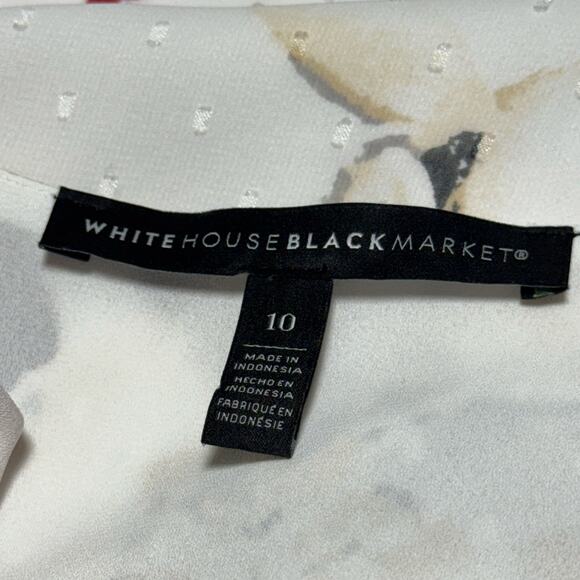 White House Black Market Floral Blouse Lined Sheer Sleeves Womens Size 10 - Picture 4 of 8